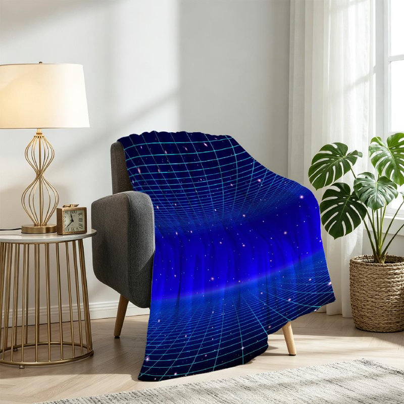 Jeté polaire bleu en flanelle ultra doux, néon rétro avec grille et imprimé recto, Twin 60" x 80"