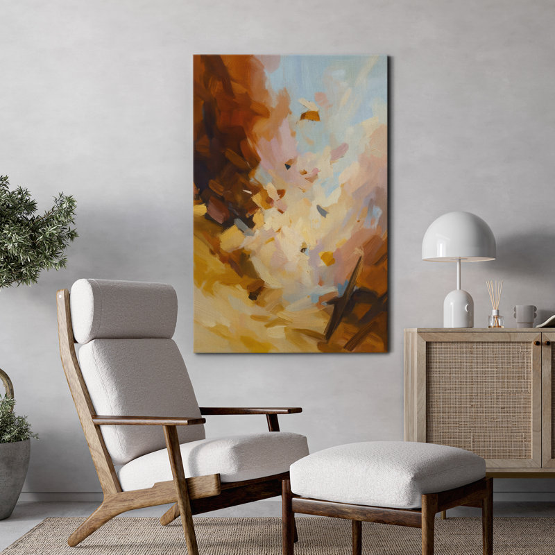 Canvas Wall Art Brown Blue Abstract Print for Living Room Decor, 36" H x 24" W, Wrapped Canvas, Frameless
