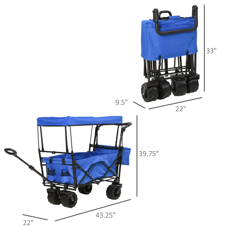 Chariot utilitaire pliable pliable et sacs de rangement avec poignée réglable, Bleu