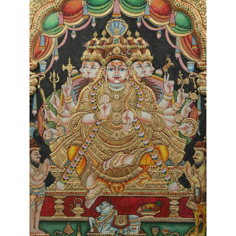 Peinture de Sadashiva Tanjore | Avec cadre en bois de teck rétro