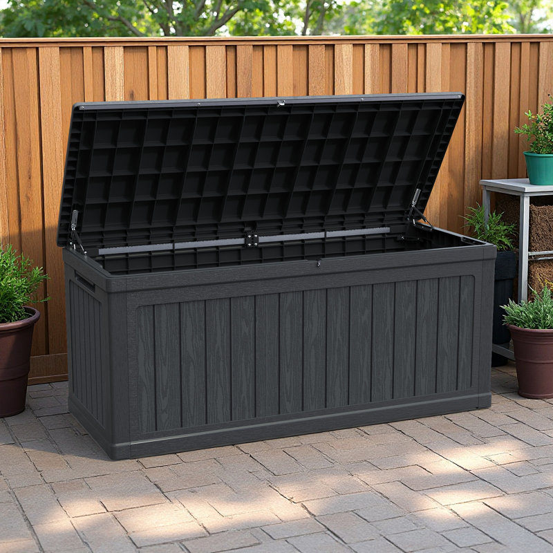 260 Gallon Double-wall Resin Deck Box - Lockable Waterproof Outdoor Storage & Seating, 440 Lbs Capacity
