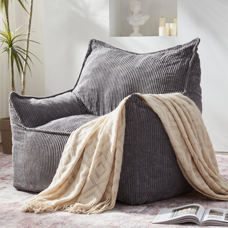 Modern Compression 39"W Oversized Corduroy Bean Bag Chair Filled with Memory Sponge, Dark Gray Corduroy