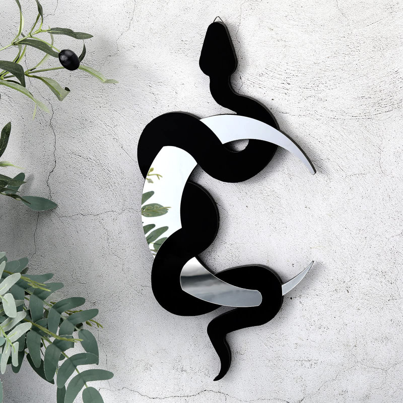 Miroir noir et croissant de lune miroir mural Boho, miroirs suspendus serpent, art mural décoratif (argent)