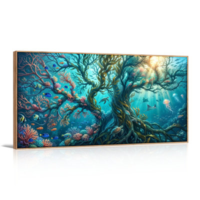 Forêt sous-marine, reproduction d'art sur toile encadrée, ensemble de 1,48 x 24 pouces