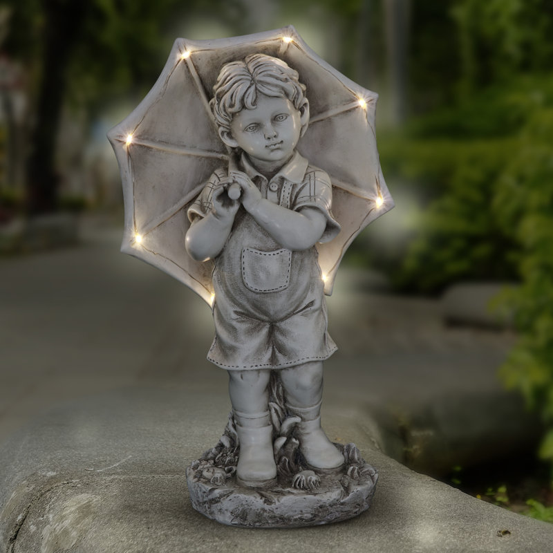 Exhart Solar Boy with Umbrella Statue, 19 Inch