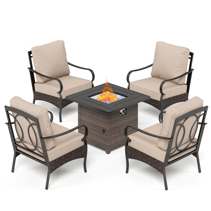 4-person Outdoor Conversation Set With Fire Pit Table