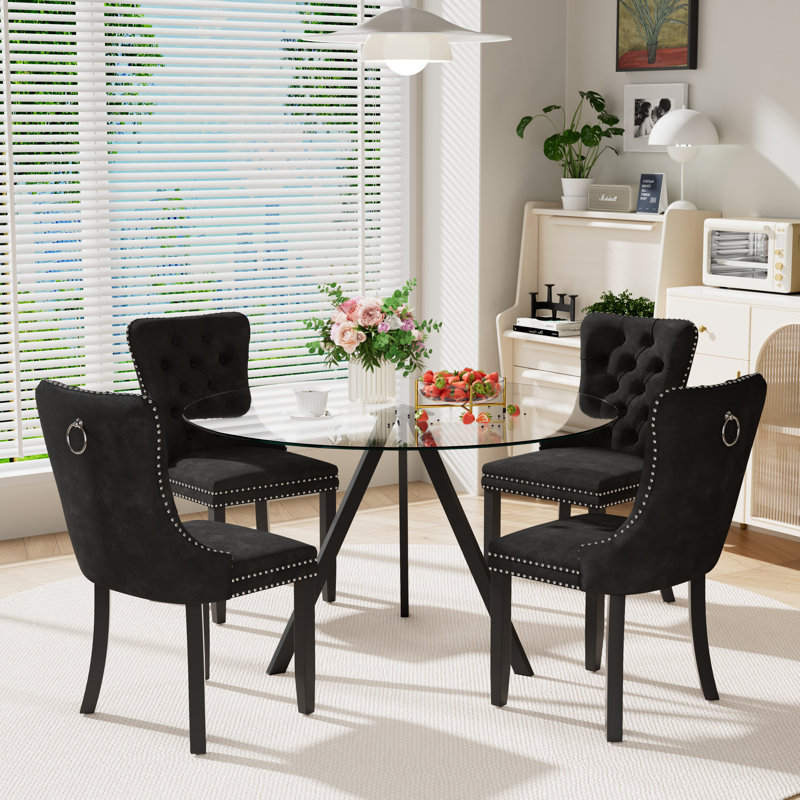 5-Piece Pedestal Dining Set, Black, 30" H x 47" W x 47" D
