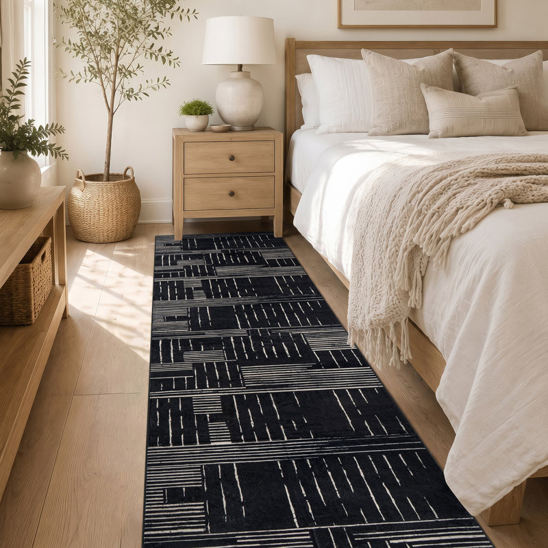 Tapis noir anti-dérapant Block Stripe, 2 pi x 12 pi