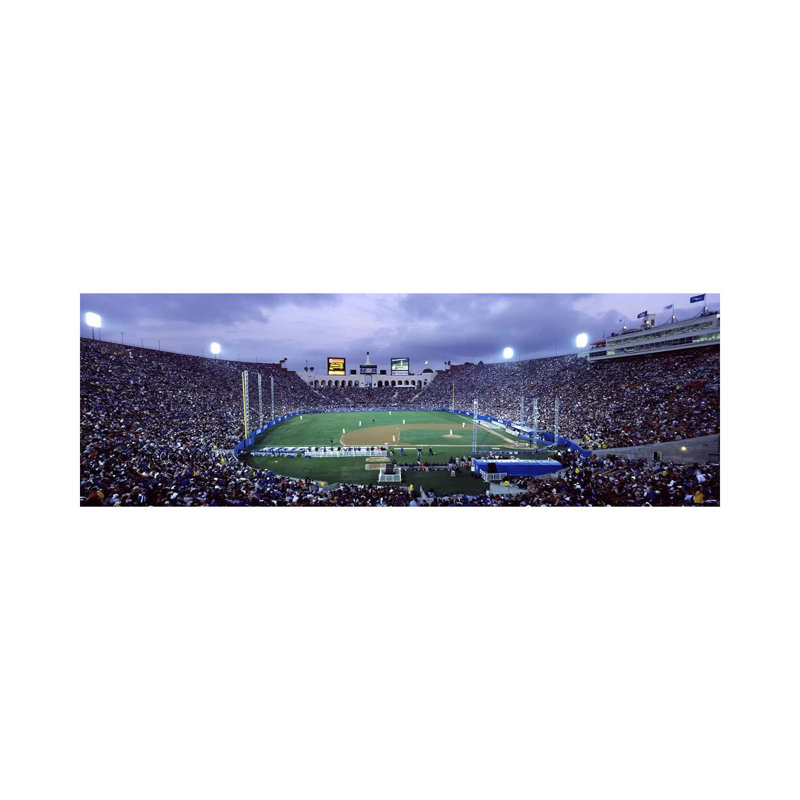 Spectators Watching Baseball Match, Los Angeles Dodgers, Los Angeles Memorial Coliseum - Wrapped Canvas Panoramic Print