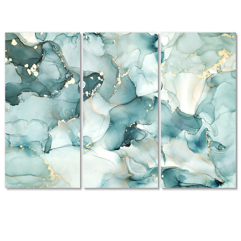 «Blue Luxury Abstract Fluid Art I», reproduction d'art sur toile moderne, H 28 po x l 36 po x P 1 po