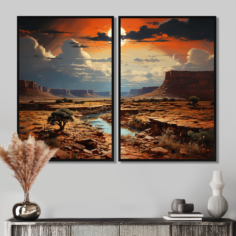 «Moonlit Sunset on Canyon Landscape II», art mural traditionnel, 36" H x 48" W, Impression encadrée flottante, Black