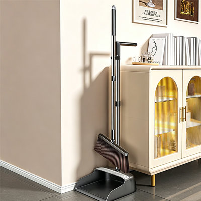 JOYBOS Standing Broom & Dustpan Set | 51.6" Adjustable Handle, Extra Brush Head, Pet Hair Comb, No Bending Over