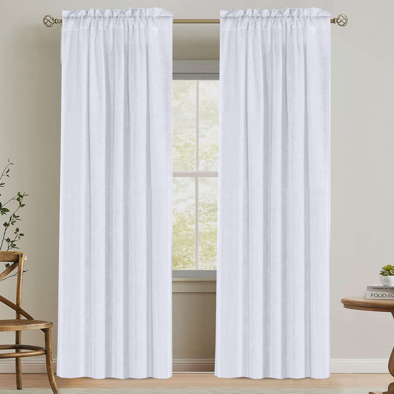 Linen Rod Pocket Curtains for Living Room 2 Panel Pocket Drape Semi Sheer Neutral Country Rustic Farmhouse Boho Curtain Bedroom Light Filtering