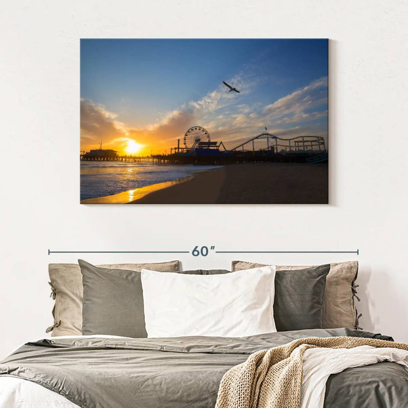 Scène de plage Gillard Santa Monica, H 32 po x l 48 po