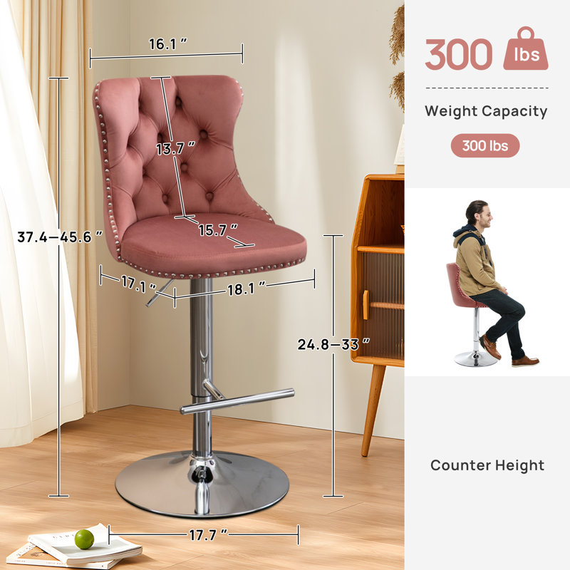 Tabouret pivotant à hauteur réglable Komara, Rose