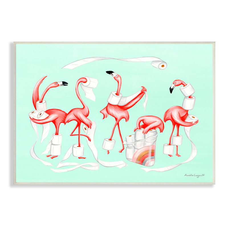 Illustration de plaque murale sur rouleau de papier hygiénique «Silly Flameos» par Amelie Legault