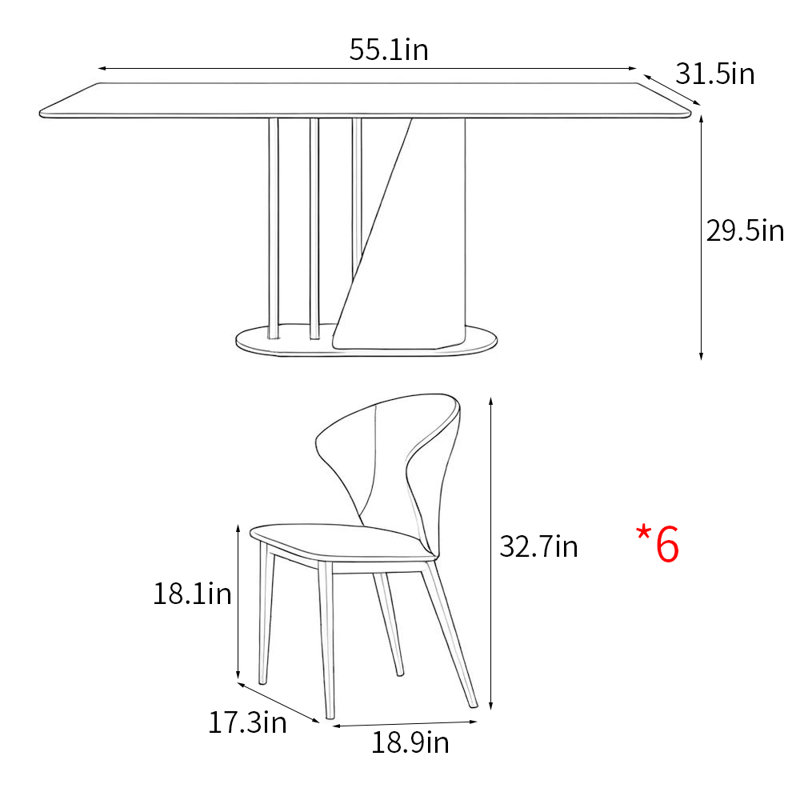 Ensemble de table de salle à manger rectangulaire de luxe moderne et simple, H 29,5 po x L 55,1 po x l 31,5 po