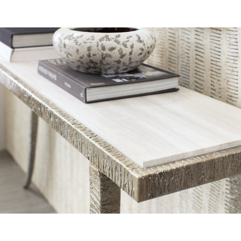 Silver Metal and Marble Rectangular Console Table