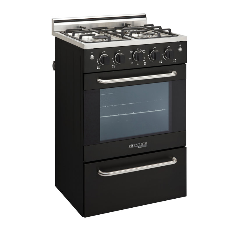 Prestige 23.5" 4 burner 2.3 cu. ft. Freestanding Gas Range with Convection Oven, Black