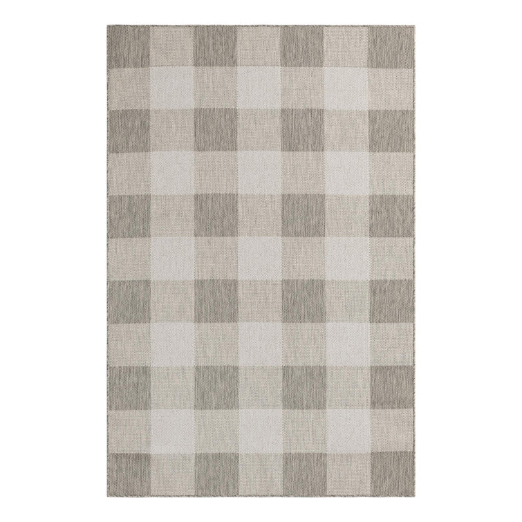 Tereon Checkered Machine Made Power Loom Polypropylene Plastic Indoor/Outdoor Area Rug in Gray