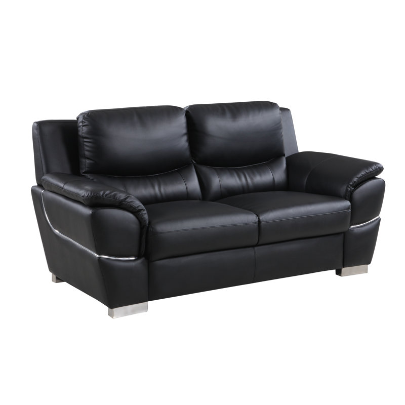 Dempsy Genuine Leather Pillow Top Arm Loveseat, Black