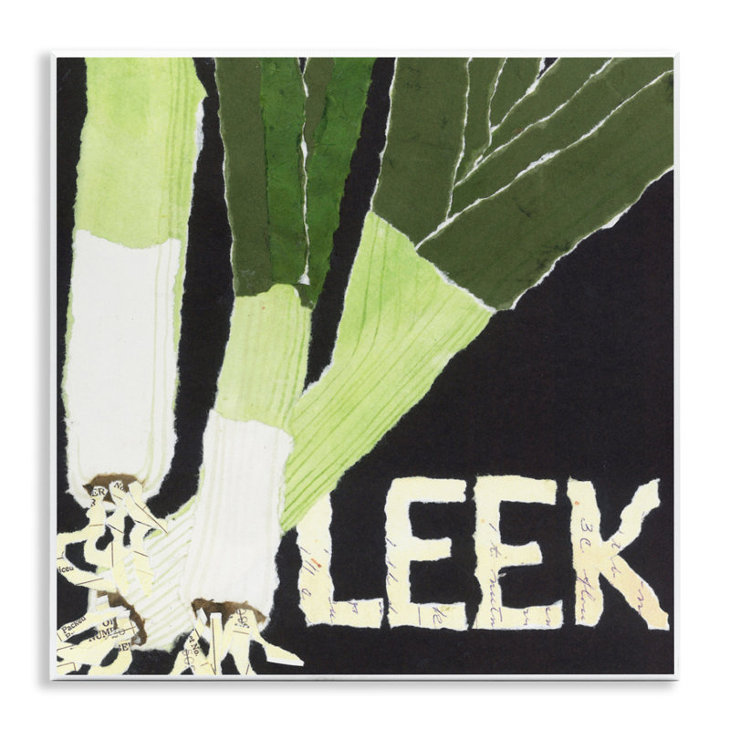 Collage de poireaux, plaque murale, par Nancy Overton