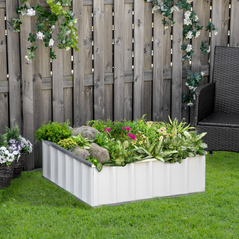 Lit de jardin surélevé en métal 3 pi x 3 pi, Blanc