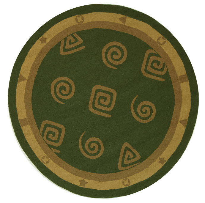 Tapis vert en laine crocheté à la main Ardilla, Rond 5 pi 6 po