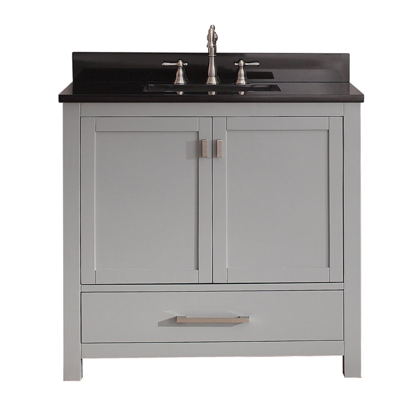 Modero 36" Single Bathroom Vanity with Top, Carrera White Marble, Chilled Gray, Brushed Nickel