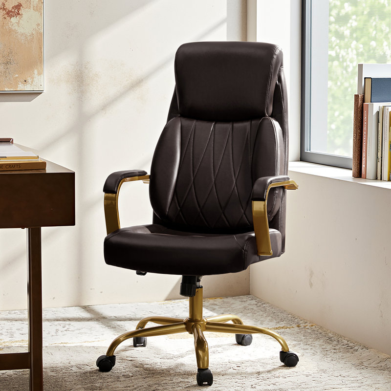 Bradford Mid-century Modern 24"W Tilting Ergonomic Office Chair with Airbag Lumbar Support System, Brown