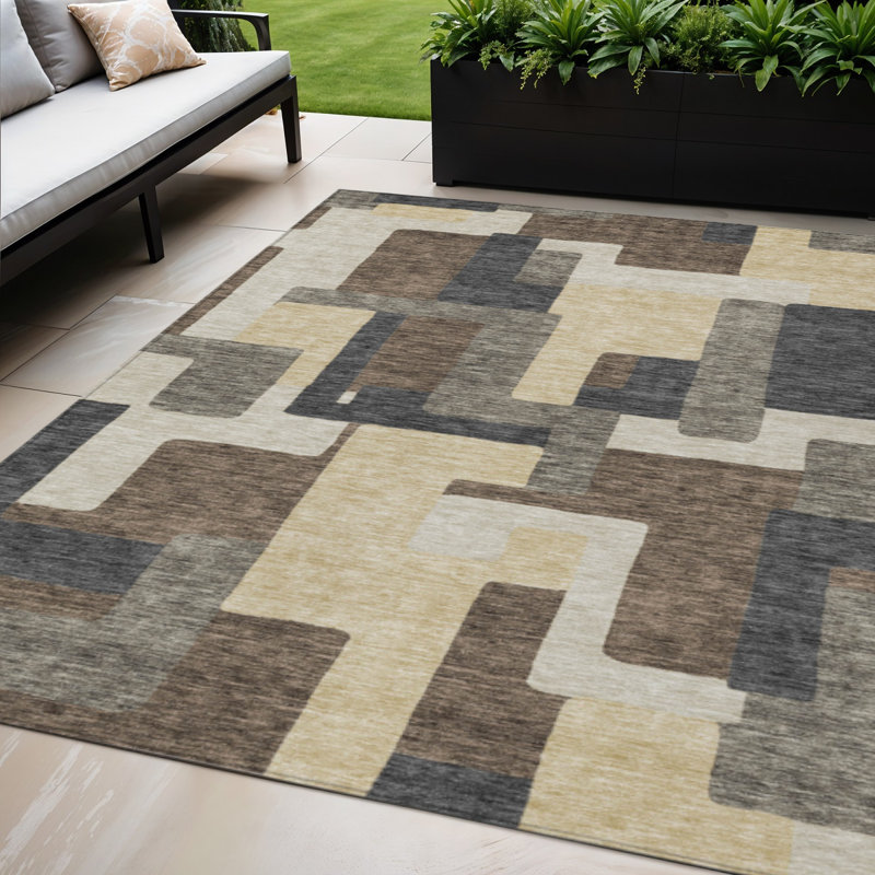 Tapis intérieur lavable abstrait taupe 5 pi x 8 pi