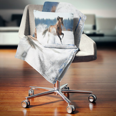 Horse Running in Winter - Animal Printed Pillow