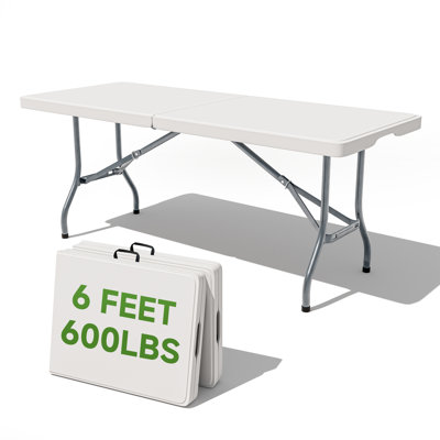 6-Foot Rectangular HDPE Plastic Folding Table, 600 Lbs Heavy Duty, Indoor & Outdoor Use (Set of 2)
