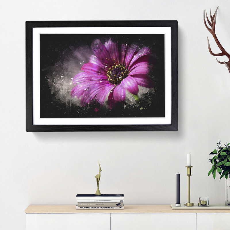 Purple Daisy - Picture Frame Graphic Art, 45cm H x 63cm W x 2cm D, Black Framed