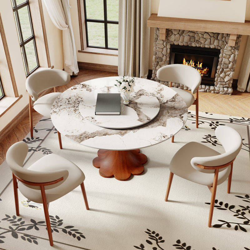 Ensemble de table de salle à manger avec plateau tournant Lazy Susan Farmhouse (1 table, 4 chaises / 6 chaises), 5, Brun