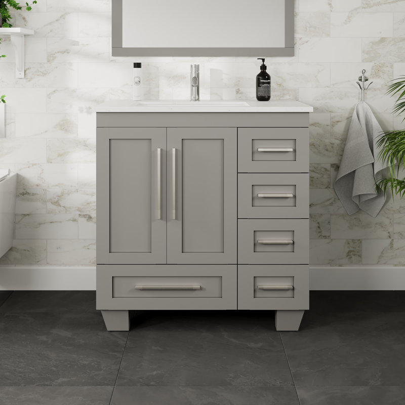 Ensemble de meuble-lavabo double 72 po Keighley, Grey, Quartz - blanc de Carrare
