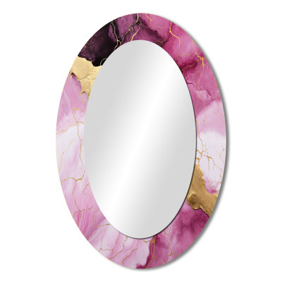 Pink And Gold Marble Essence IV - Pink Oval Wall Mirror Decor