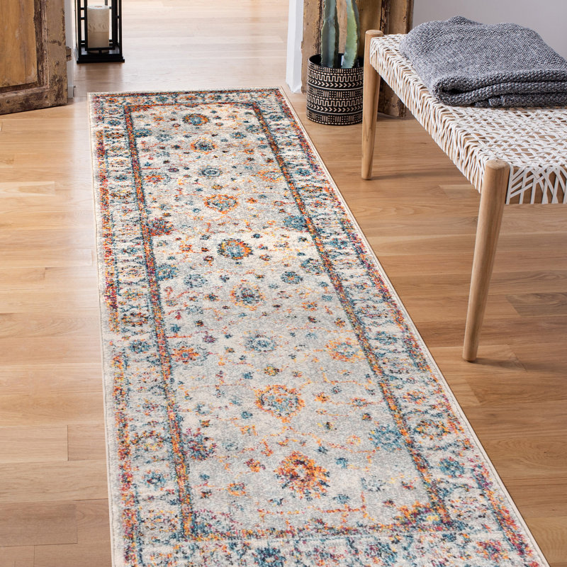 Tapis ivoire / jaune Alyssia, Tapis de couloir 2 pi 7 po x 8 pi