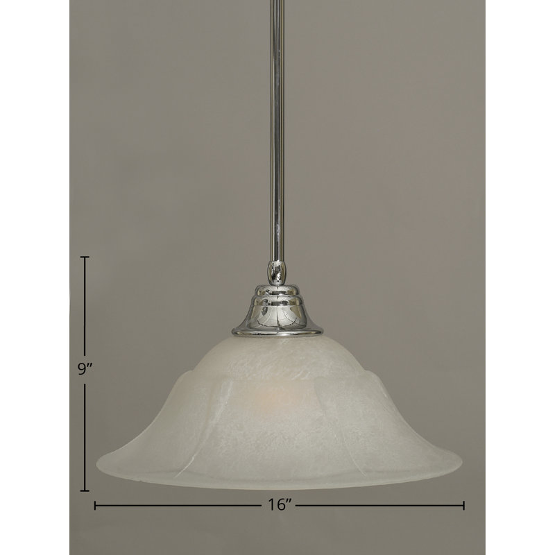 Stem Hung Pendant With Glass, Chrome, 16", White Marble Glass