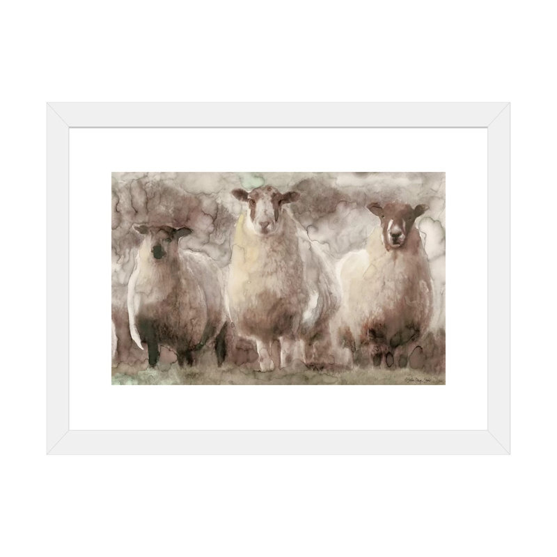 Trois moutons - reproduction d'art, H 16 po x l 24 po x P 1 po, Papier encadré blanc