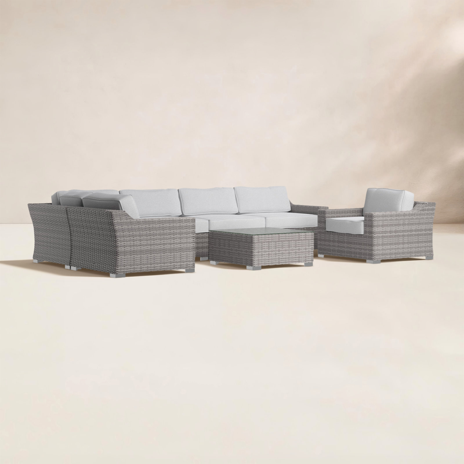 Saffi Wicker Fully Assembled 5 - Person Seating Group with Cushions, Mixed Gray, Sunbrella Canvas