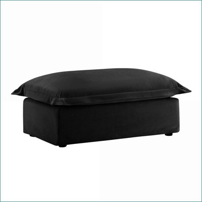 Ottoman, Modern Chenille with Removable Covers - Black for Living Rooms | Black | Wood