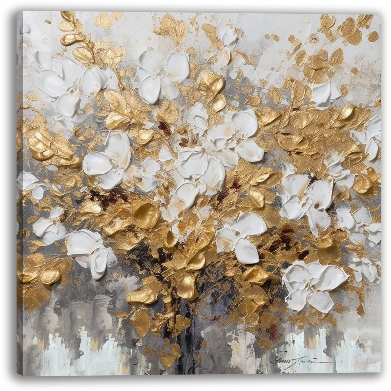 Art abstrait de pétales dorés - Toile tendue, H 20 po x l 20 po x P 1,5 po