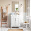 Meuble-lavabo autoportant 24 po en bois d'hévéa massif et panneau de fibres à densité moyenne, armoire blanche avec 2 portes à fermeture douce et tablette réglable, lavabo intégré en céramique blanc brillant, quincaillerie d'armoire complète assortie-130926449-131135494
