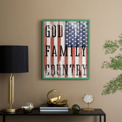 «God Family Country Flag», reproduction encadrée - bois massif