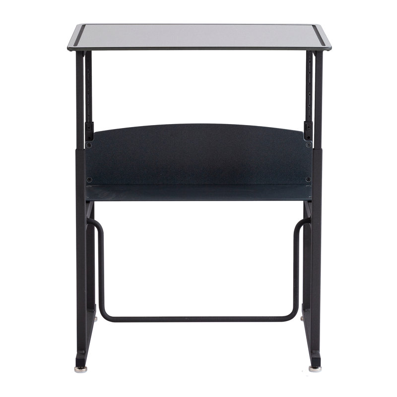 Adjustable Black Steel Standing Desk with Dry Erase Surface and Footrest Bar
