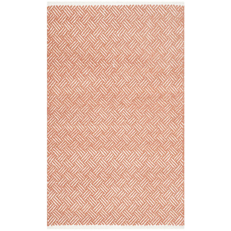 Evansdale Geometric Handmade Flatweave Cotton Orange Area Rug, Rectangle 2'6" x 4'