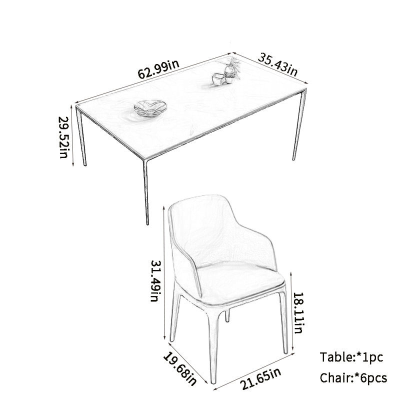 Ensemble de salle à manger rectangulaire moderne, H 29,52 po x L 62,99 po x l 35,43 po