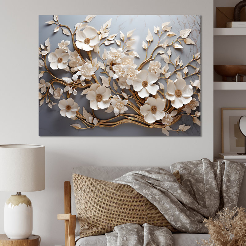 «White Orchid Tree Garden of Branches 7», reproduction d'art sur toile florale abstraite - reproduction d'orchidée sur toile