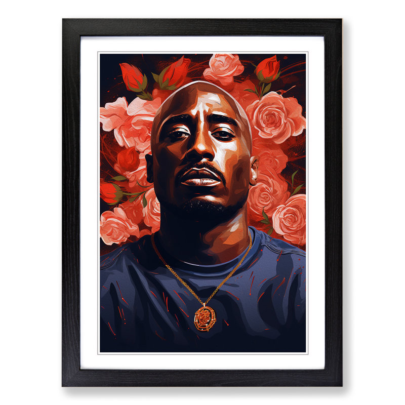 XYZ-FRM-V1223-6288 Tupac Shakur Tachisme 1 Piece Single Picture Frame Wall Art, 46cm H x 34cm W, Black Framed